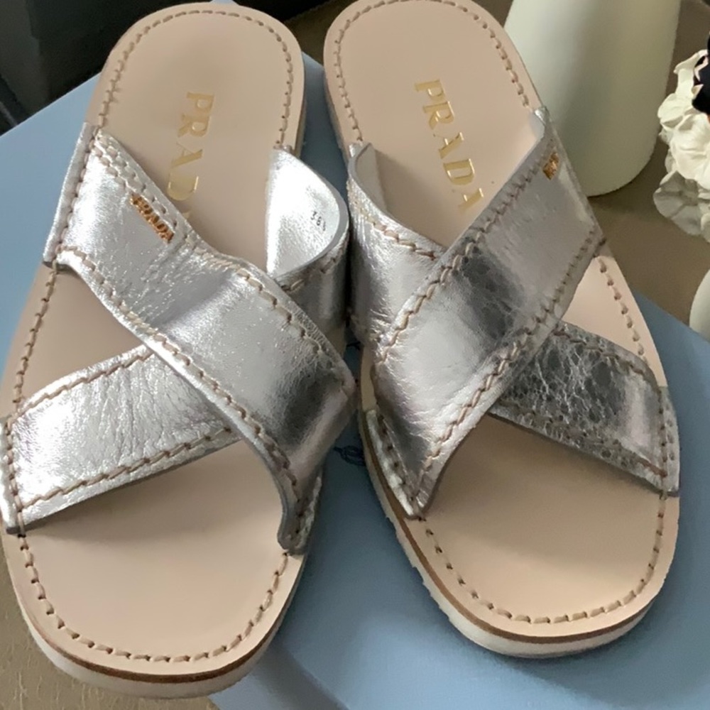 Prada silver leather sandals